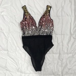 Sequin body suit with clasp